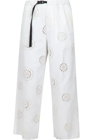 White Sand Bukser, Dame, , M, Denim, Denim Wide Leg Pants med frynset kant