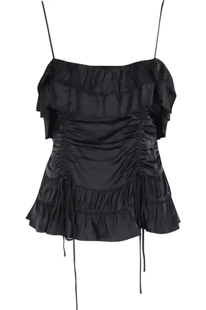 Ganni Top, Dame, Sort, XS, Satin, Sort Satin Rynket Top