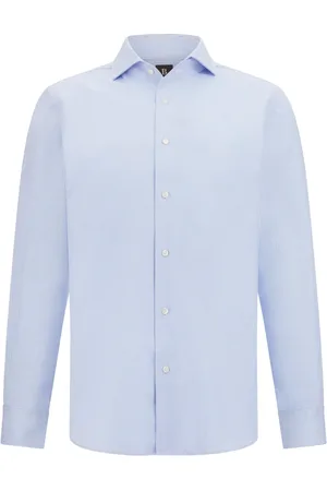 Boggi Milano Skjorte, Herre, Blå, 5XL, Bomuld, Regular Fit Stribet Bomuldsskjorte