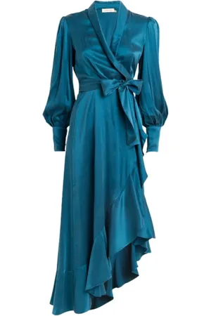 ZIMMERMANN Kjole, Dame, Blå, XS, Silk Wrap Midi Kjole