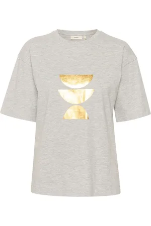 INWEAR Top, Dame, Grå, 2XS, Bomuld, Metallic Print T-Shirt