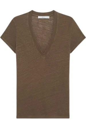 IRO Top, Dame, Brun, XS, Tyl, Linen V-Neck T-Shirt