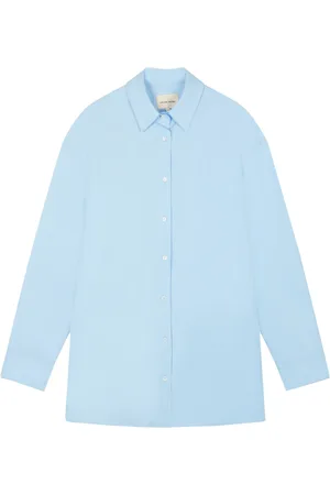 Loulou Studio Bluser & Skjorter, Dame, Blå, M, Bomuld, Farverig Oversize Skjorte i Bomuldspoplin