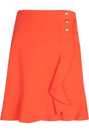 Pinko Kjole, Dame, Rød, XS, Uld, Mini Nederdel med Flæser og Knapper