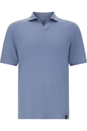 Boggi Milano Top, Herre, Blå, XL, Linned, Stretch Linned Jersey Poloshirt