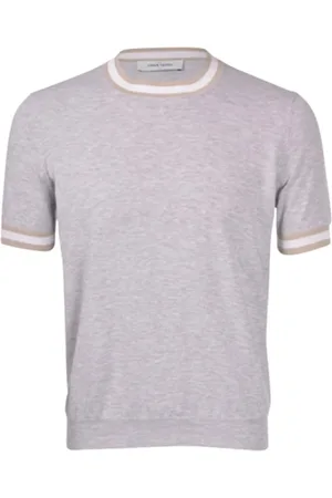 Gran Sasso Top, Herre, Grå, M, Bomuld, Stribet Bomuld Strik T-shirt med Detaljer