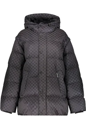 Karl Lagerfeld Jakke, Dame, Sort, XL, Uld, Logo Print Hætte Down Jakke