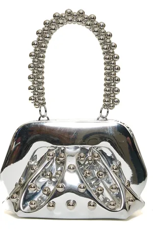 THEMOIRÈ Taske, Dame, Grå, ONE SIZE, Sølv studded clutch med boldhåndtag