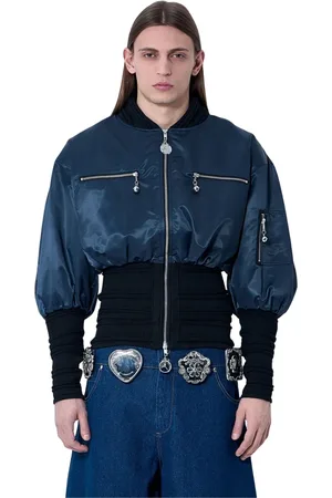 Chopova Lowena Jakke, Herre, Blå, M, Polyester, Sølv-tone Bomberjakke med Ribkanter