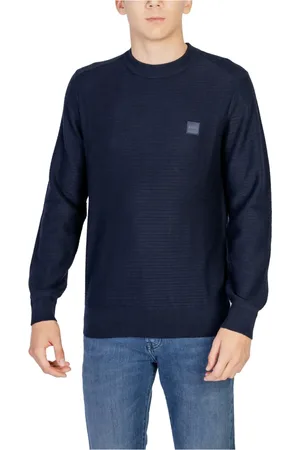HUGO BOSS Sweathshirts & Hoodies, Herre, Blå, S, Bomuld, Langærmet Striktrøje Sweatshirt