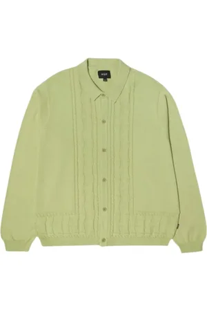 Huf Strik, Herre, Grøn, L, Bomuld, Jacquard Striktop i Pistacchio