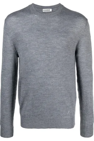 Jil Sander Strik, Herre, Grå, L, Uld, Grå Uld Sweater Crewneck Lange Ærmer