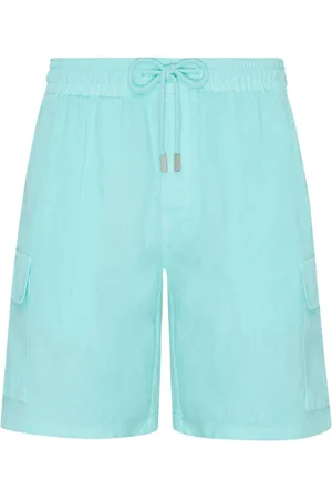 Vilebrequin Shorts, Herre, Blå, L, Linned, Ensfarvede linned Bermuda shorts med cargolommer til mænd