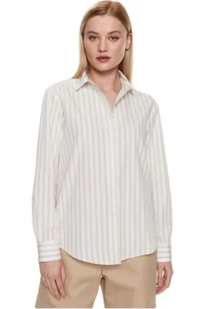 Tommy Hilfiger Bluser & Skjorter, Dame, Hvid, L, Bomuld, Stribet Casual Bomuldspoplin Skjorte