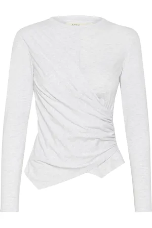 INWEAR Top, Dame, Grå, L, Bomuld, Elegant Draped Bluse Stone Melange