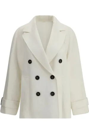 Brunello Cucinelli Frakke, Dame, Hvid, 2XS, Bomuld, Elegant Dobbeltbrystet Jakke med Revers
