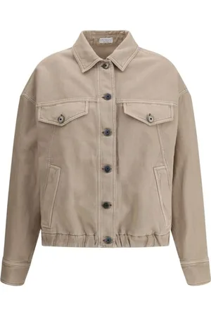 Brunello Cucinelli Jakke, Dame, , 2XS, Denim, Denim Jakke med Klassisk Krave
