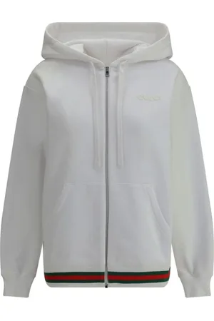 Gucci Sweathshirts & Hoodies, Dame, Hvid, S, Justerbar Zip Hoodie med Ribkant