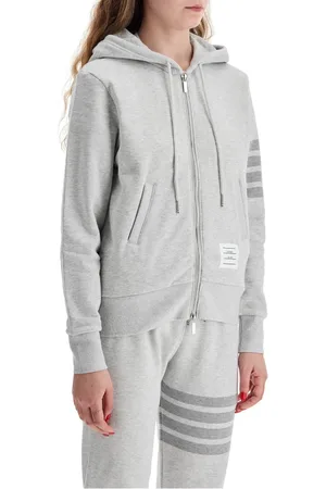 Thom Browne Sweathshirts & Hoodies, Dame, Grå, 2XS, Bomuld, 4-Bar Zip Hoodie i Grå Bomuld