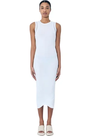 Jil Sander Kjole, Dame, Hvid, M, Bomuld, Lagdelt Midi Kjole