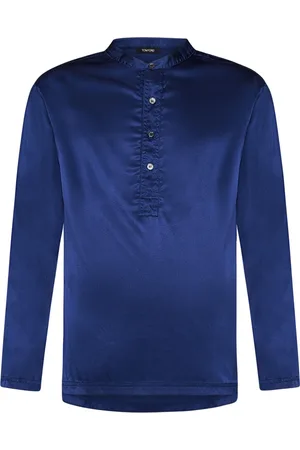 Tom Ford Top, Herre, Blå, XL, Sapphire Langærmet Henley Top