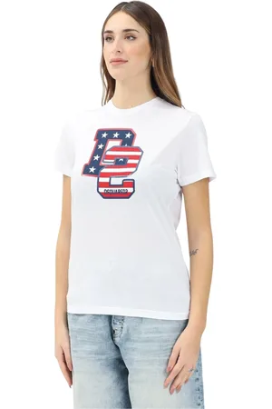 Dsquared2 Top, Dame, Hvid, L, Uld, Hvid College Stil T-shirt