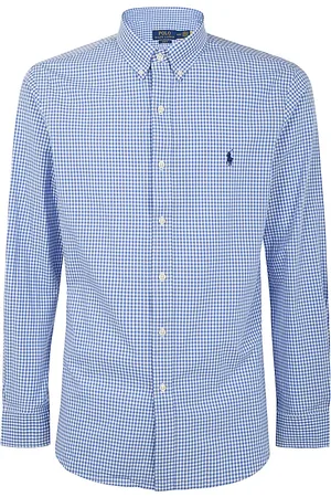 Ralph Lauren Skjorte, Herre, Blå, XL, Bomuld, Blå Hvidternet Stribet Skjorte
