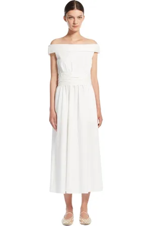 Max Mara Kjole, Dame, Hvid, L, Uld, Hvid Sommerkjole med Åbne Skuldre