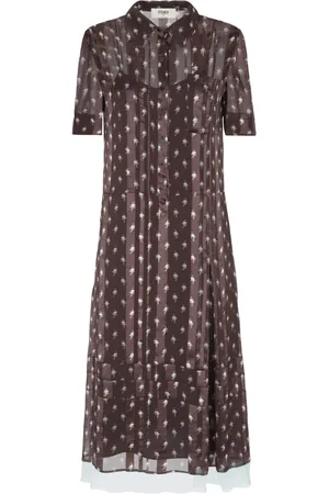 Fendi Kjole, Dame, Brun, M, Chiffon, Chiffon Print Kjole