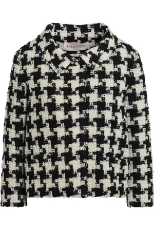 VALENTINO GARAVANI Jakke, Dame, Sort, 2XS, Elfenben/sort Macro Houndstooth Jakke