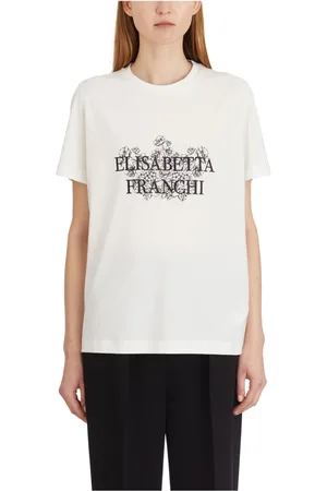Elisabetta Franchi Top, Dame, Hvid, M, Bomuld, Bomuld Broderet T-shirt
