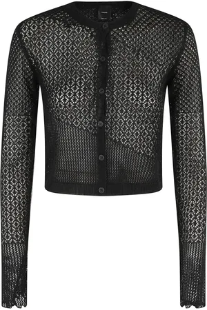 Pinko Strik, Dame, Sort, S, Polyester, Hæklet lurex cardigan med knaplukning