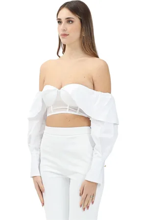 Elisabetta Franchi Bluser & Skjorter, Dame, Hvid, M, Bomuld, Hvid Elegant Langærmet Top