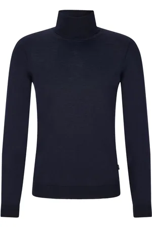HUGO BOSS Strik, Herre, Blå, 3XL, Uld, Turtleneck Sweater