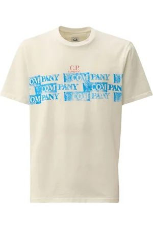 C.P. Company Top, Herre, Hvid, M, Bomuld, Logo Jersey T-shirt med Broderet Mærke