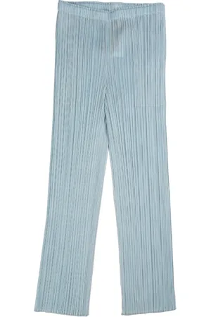 Issey Miyake Bukser, Dame, Blå, XL, Uld, Cropped Bukser
