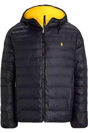 Ralph Lauren Jakke, Herre, Sort, M, Polyester, Vendbar hættetrøje Sort Gul