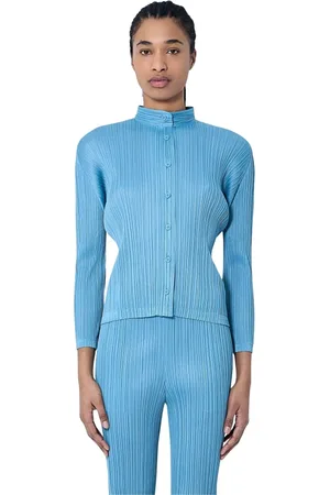 Issey Miyake Bluser & Skjorter, Dame, Blå, L, Polyester, Klassisk Plisseret Skjorte