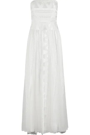 ERMANNO SCERVINO Kjole, Dame, Hvid, XS, Tyl, Hvid Tyl Broderet Ærmeløs Kjole