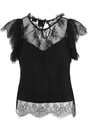 Pinko Bluser & Skjorter, Dame, Sort, 2XS, Polyester, Sort Blondeærmeløs Top med Blonde