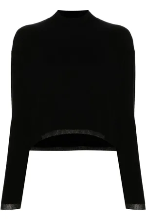 Pinko Strik, Dame, Sort, S, Uld, Sort strikket sweater med metallisk tråd