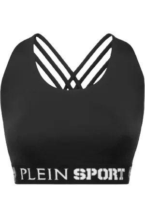 Philipp Plein Sport, Dame, Sort, XL, Uld, Sort Logo Top med Stropløs Ryg