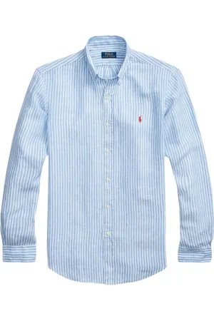 Ralph Lauren Skjorte, Herre, Blå, M, Linned, Linen Stribet Skjorte