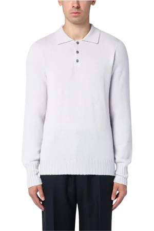 DRUMOHR Strik, Herre, Hvid, XL, Uld, Langærmet Polo Skjorte