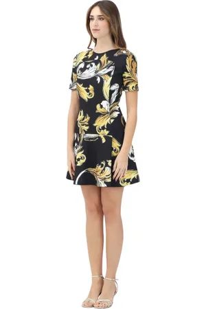 VERSACE Kjole, Dame, Flerfarvet, XS, Sort Kort Kjole med Barok Print