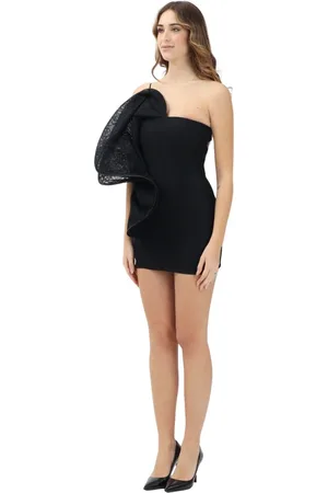 SIMONA CORSELLINI Kjole, Dame, Sort, S, Uld, Sort Kort Kjole med Asymmetrisk Design