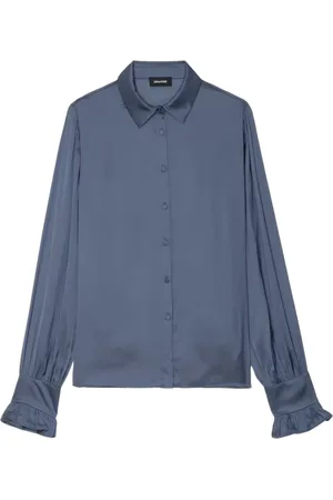 Zadig & Voltaire Bluser & Skjorter, Dame, Grå, L, Satin, Satin Skjorte med Rhinestone Detalje på Ryggen