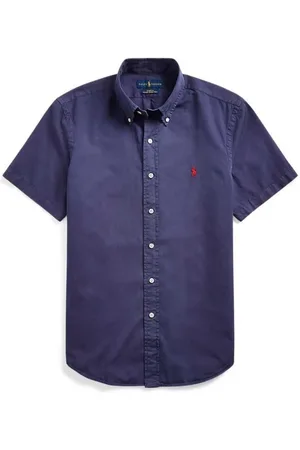 Ralph Lauren Skjorte, Herre, Blå, S, Bomuld, Kortærmet bomuldsskjorte Slim Fit