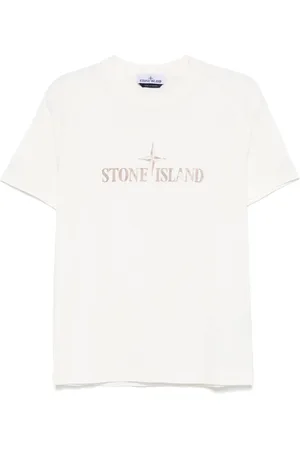 Stone Island Top, Herre, Hvid, L, Bomuld, Crew Neck T-shirt med frontprint