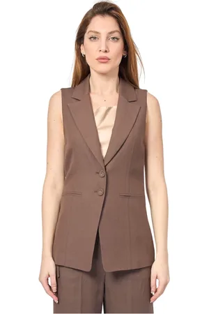 Patrizia Pepe Jakke, Dame, Brun, M, Linned, Brun Linned Viskose Gilet med Flydetalje